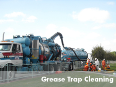 United Pumping Service performs grease trap cleaning services onsite with an industrial vacuum truck from our fleet.
